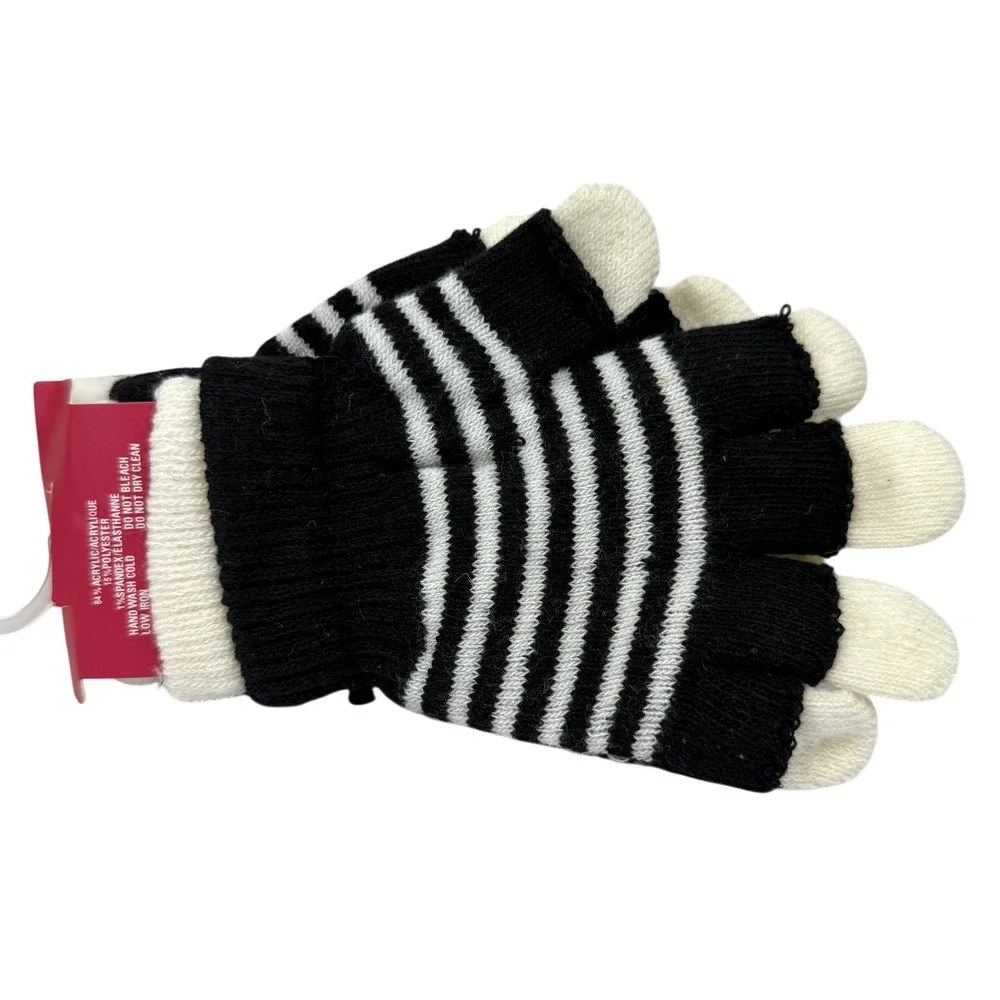 Juncture Women's 3-in-1 Magic Gloves Black White Striped Convertible One Size